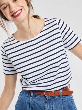Armor Lux Women’s Nautical Breton Navy & White Striped Tee Shirt Size 1 Small S